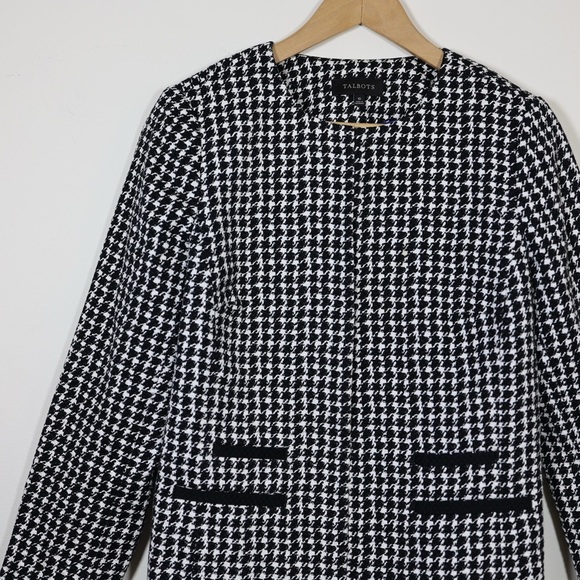 Talbots Black White Houndstooth Jacquard Suiting Jacket 10 Classic Work Chic - Picture 6 of 13